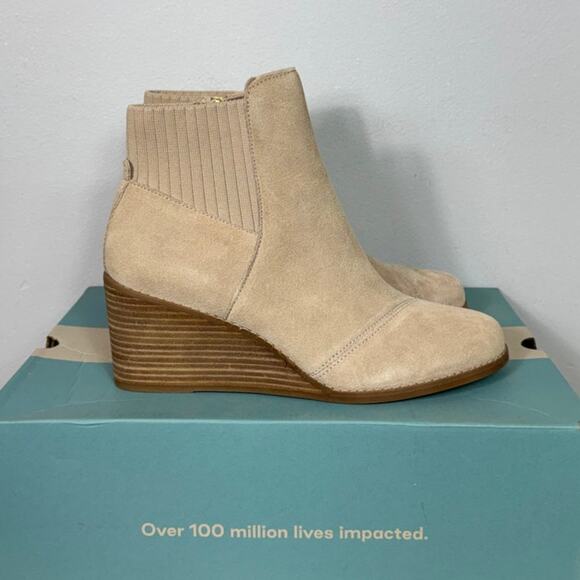 New TOMS Sadie Wedge Boots in Sand Suede Women's Size 10 - Picture 5 of 8